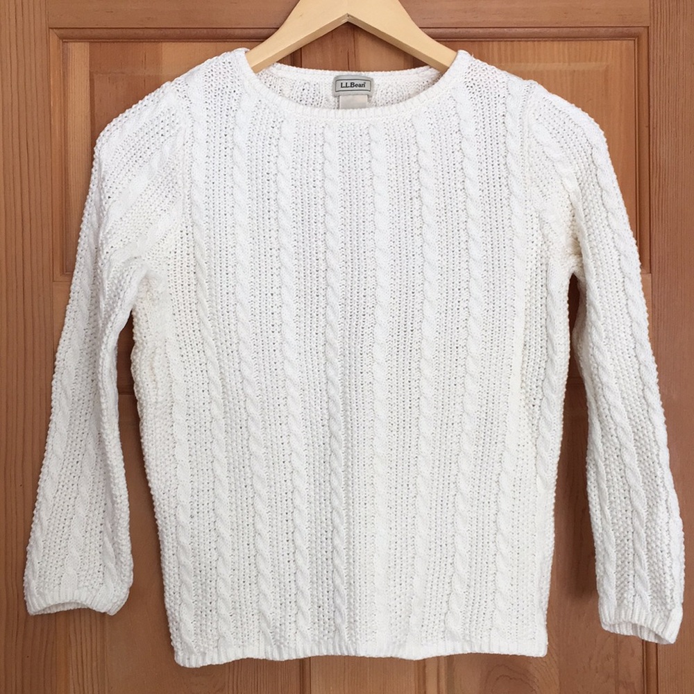 Ivory Cotton LLBean Cable Knit Sweater